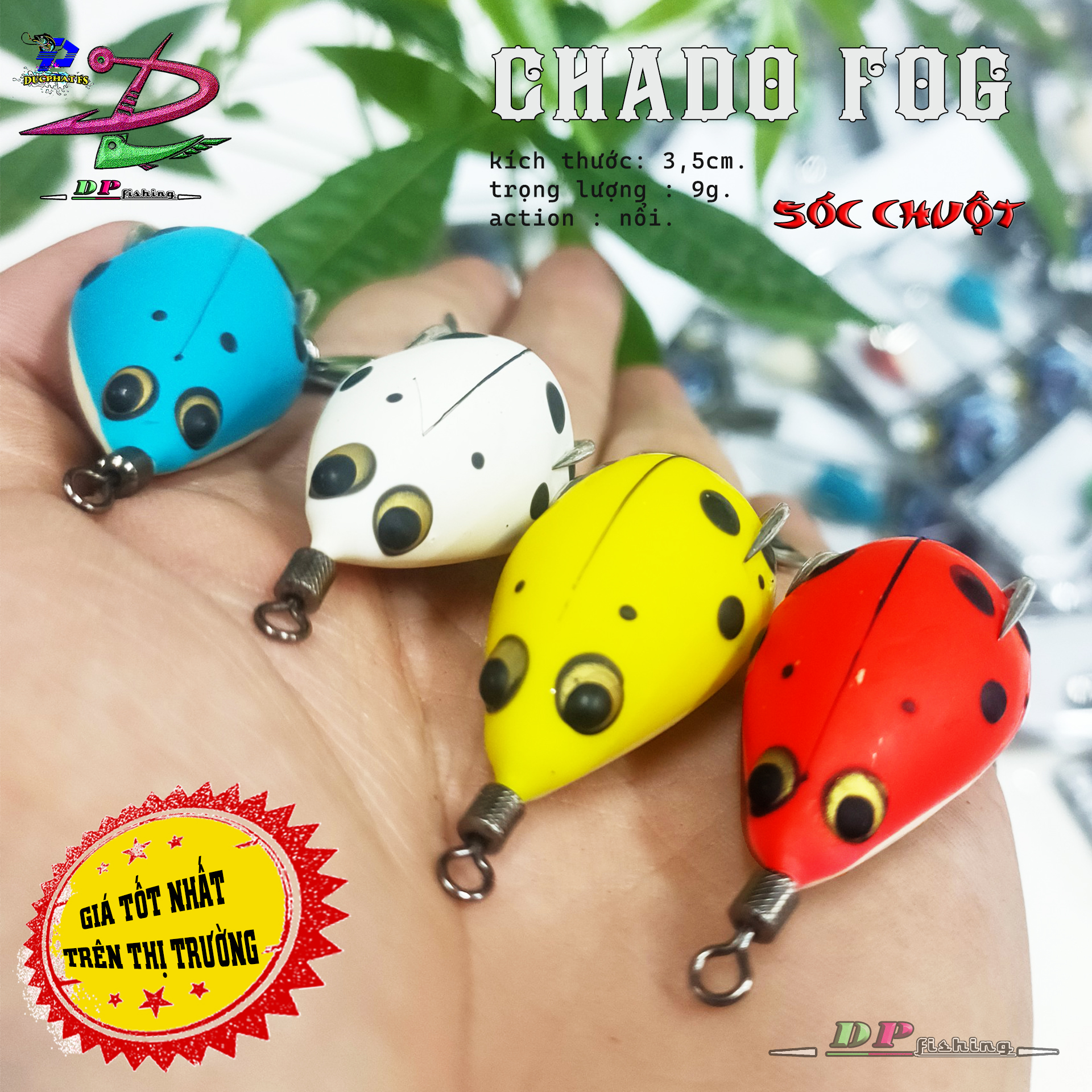 Mồi giả nhái hơi Sóc Chuột CHADO chấm bi lưỡi Titan