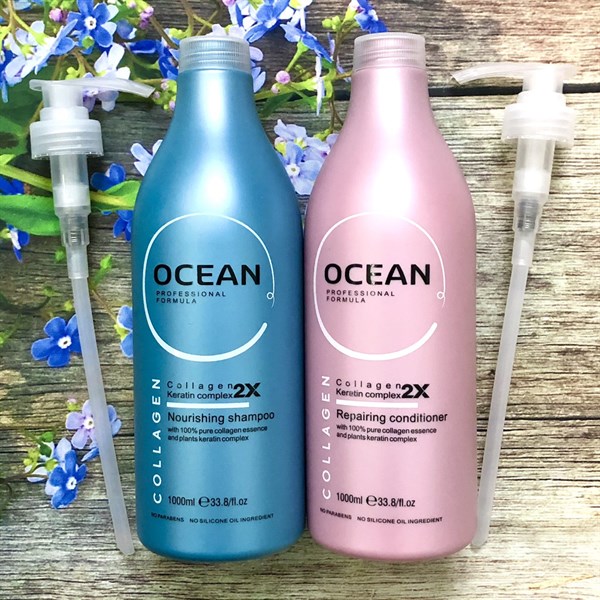 Cặp dầu gội xả phục hồi tóc hư tổn OCEAN Collagen Keratin Complex 1000ml
