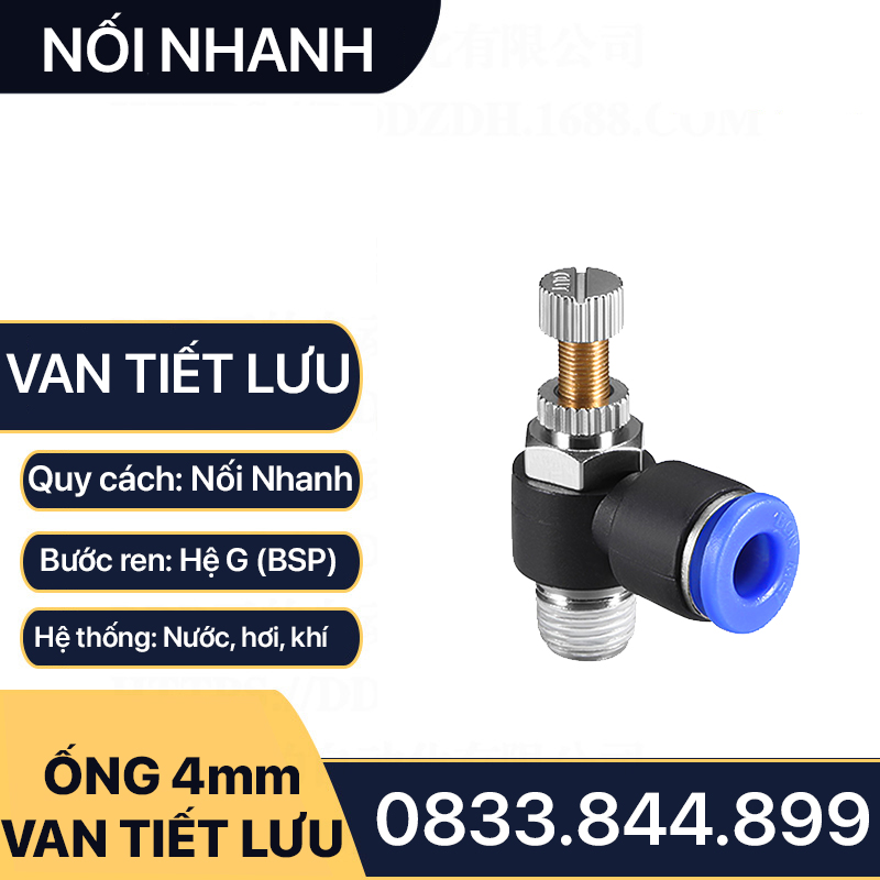 Van Tiết Lưu Khí Nén Ống 4mm, Co Van Tiết Lưu ESL Khí Nén Ren Ngoài M5 9.6 13 Ống 4mm