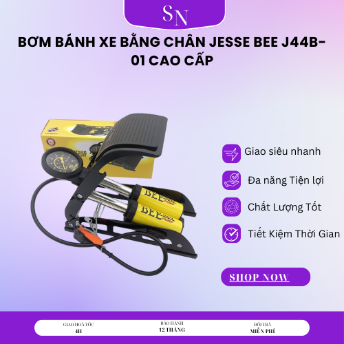 Bơm Bánh Xe Bằng Chân Bee J44b-01 Cao Cấp - Khung Thép Chắc, 2 Xilanh Giúp Bơm Khỏe Và Nhanh Mọi Loại Xe Bơm Xe 2 Ống J44b-01 Bee Cao Cấp, Bơm Hơi Đạp Chân Đa Năng Ô Tô, Xe Máy, Xe Đạp – Hàng Chính Hãng SunoTop
