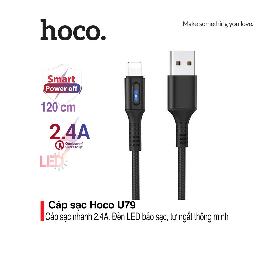 Cáp sạc nhanh 2.4A Hoco U79 tự ngắt thông minh hỗ trợ truyền dữ liệu cho iPhone/iPad dài 1.2M