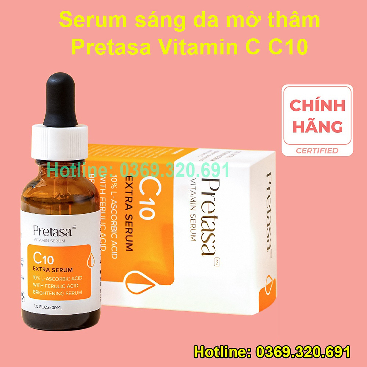 Serum sáng da mờ thâm vitamin c pretasa c10 extra serum - hàng chính hãng