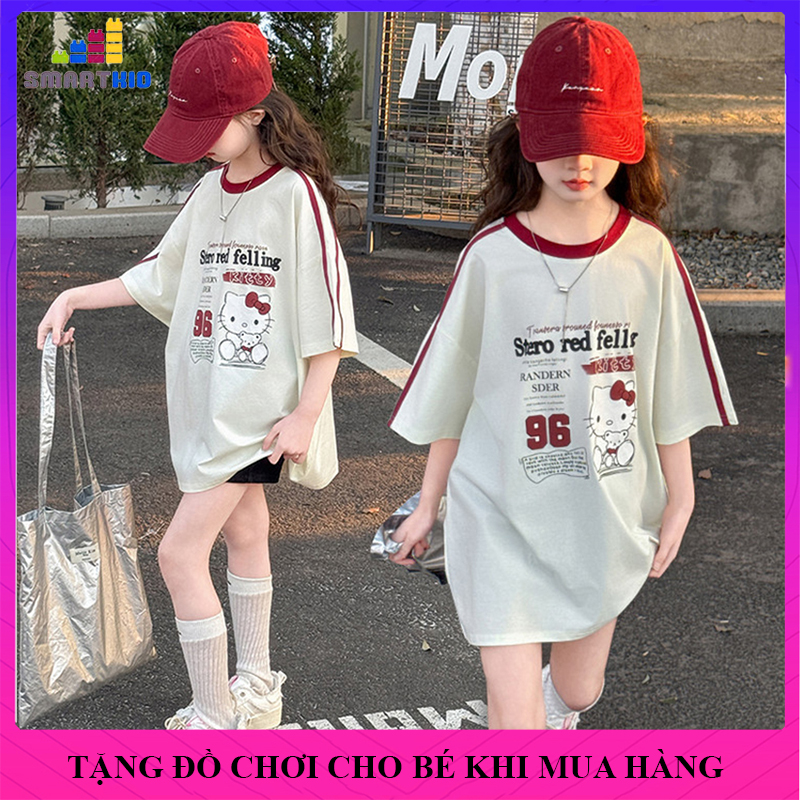 Áo thun bé gái ngắn tay dáng rộng size 18-50kg chất liệu cotton , áo thun bé gái mùa hè phong cách hàn quốc mẫu, áo thun nữ