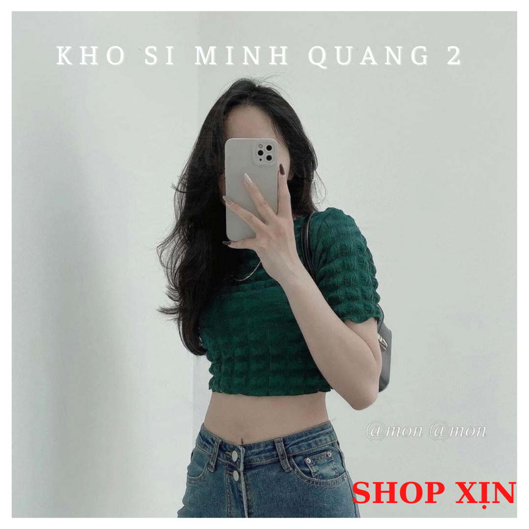 Áo thun xốp nhăn cổ tròn ôm body sang chảnh
