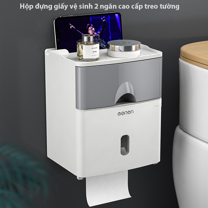Hộp đựng giấy vệ sinh MENEN 2 ngăn treo tường chất liệu nhựa chống thấm nước cao cấp HD00013
