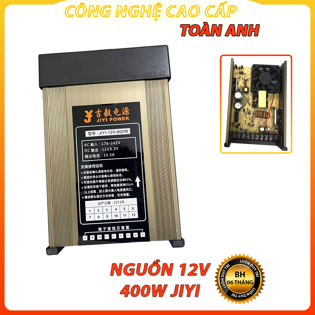 Nguồn 12V 33A (400W) JIYI vỏ nhôm ngoài trời. ÍT gây tiếng ồn (Sử dụng cho camera, máy bơm, mạch led, đèn led,...)