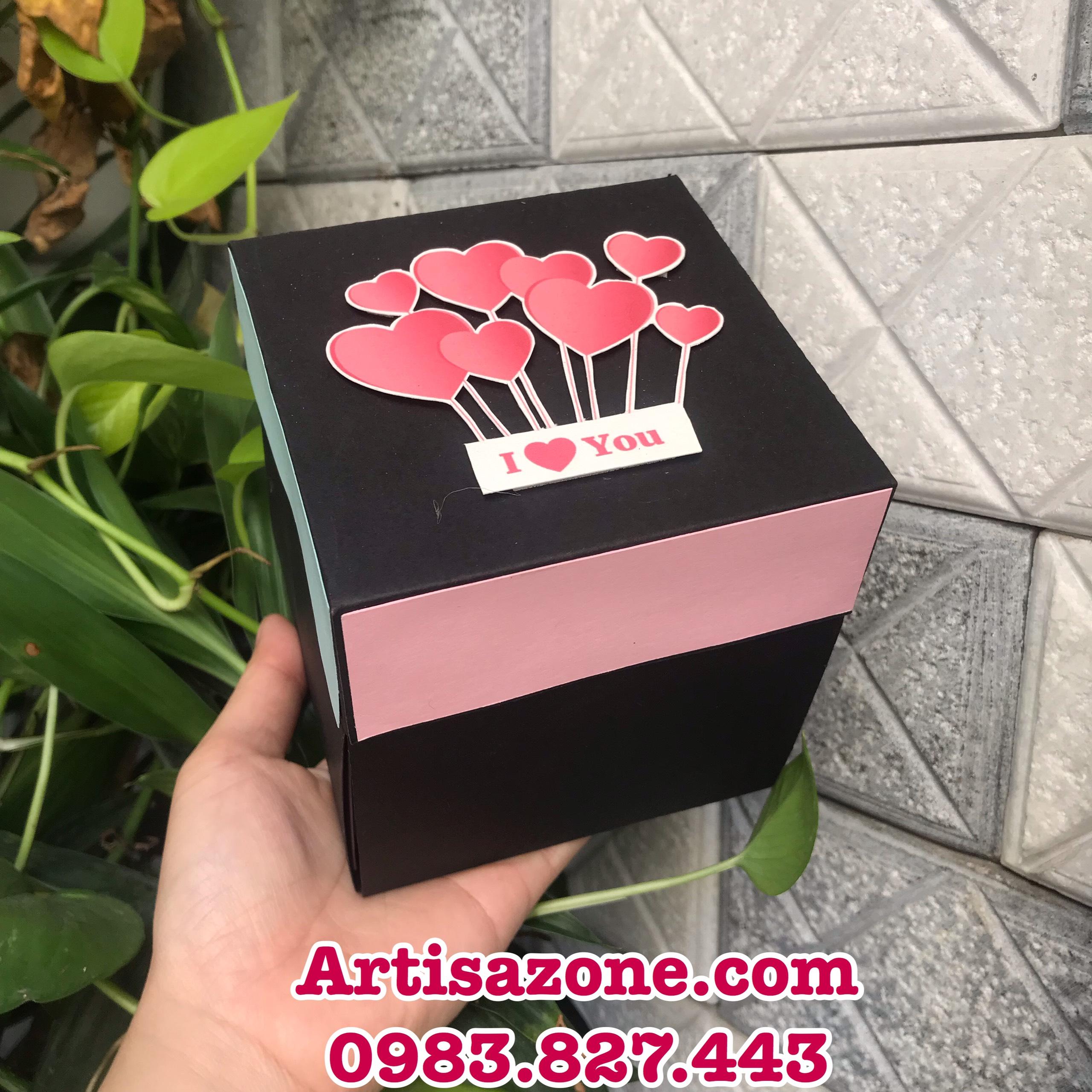 Love box màu hồng - Scrapbook, album dán ảnh kiểu hộp - Gồm 02 lớp