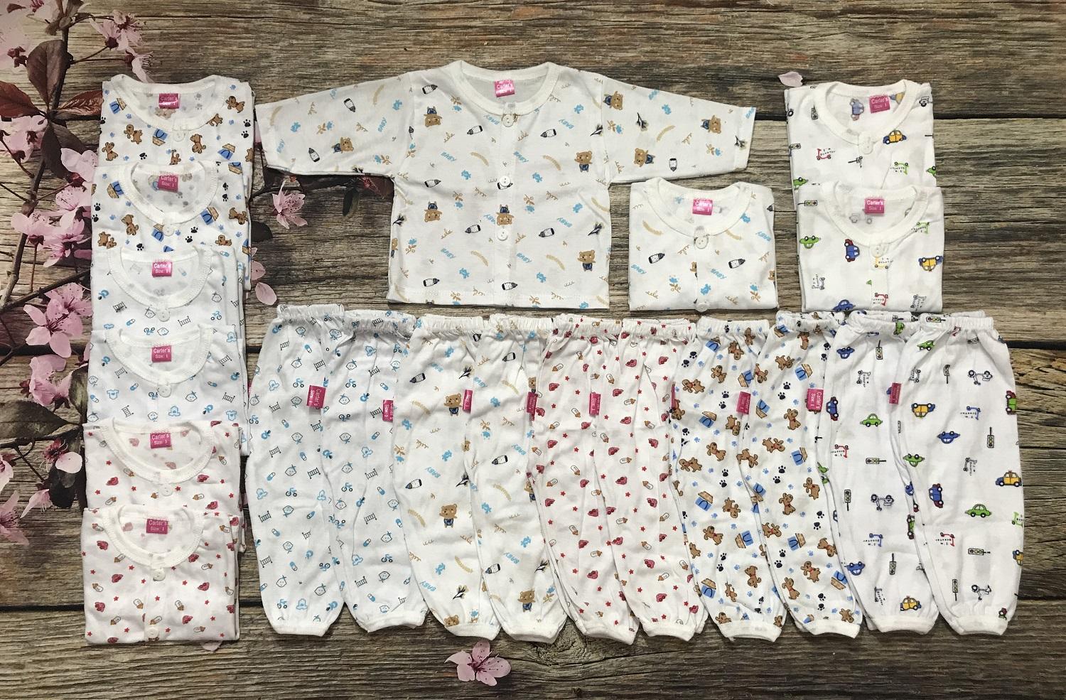 Sét 10 Bộ quần áo sơ sinh dài tay cho bé chất cotton họa tiết, có 3 size cho bé từ 3 đến 8kg - Đồ bộ cho bé sơ sinh