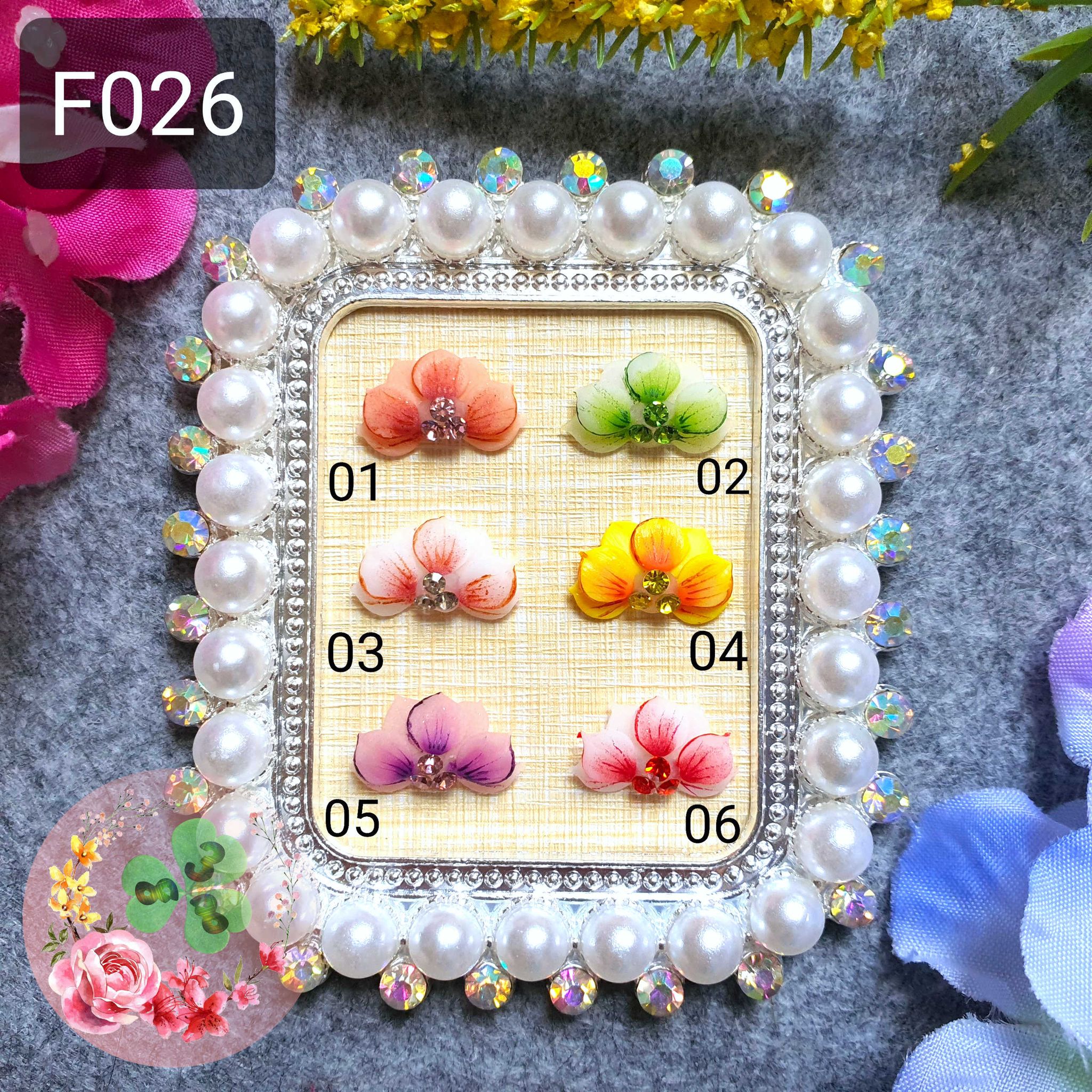 Mẫu: f026 . hoa bột "hoa nửa nhọn vẽ" đính móng siêu xinh.