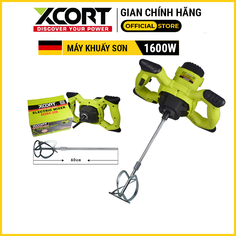 Máy khuấy sơn-Máy khuấy trộn sơn bột bả Xcort 1600W-Chính hãng-Bản đầy đủ, có đường kính trộn 120mm cùng tốc độ không tải cao 800 vòng/phút
