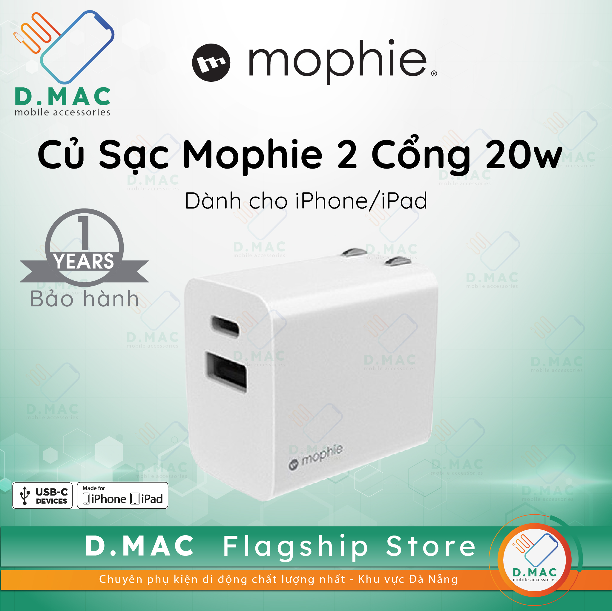 D.mac củ sạc nhanh mophie 2 cổng chân gập 20w