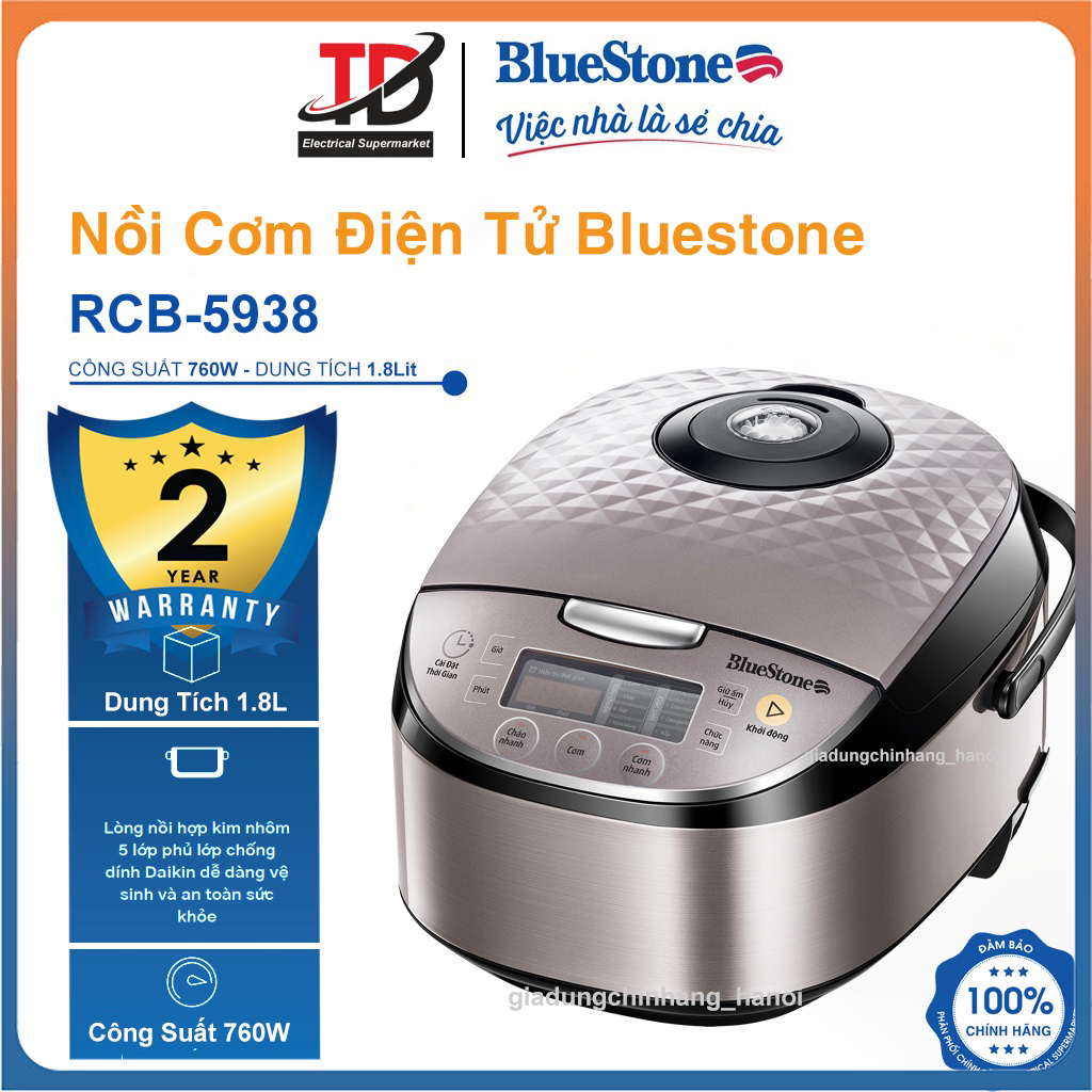 Nồi cơm điện tử bluestone rcb-5938, 1.8lit - 760w, bảo hành chính hãng 2 năm