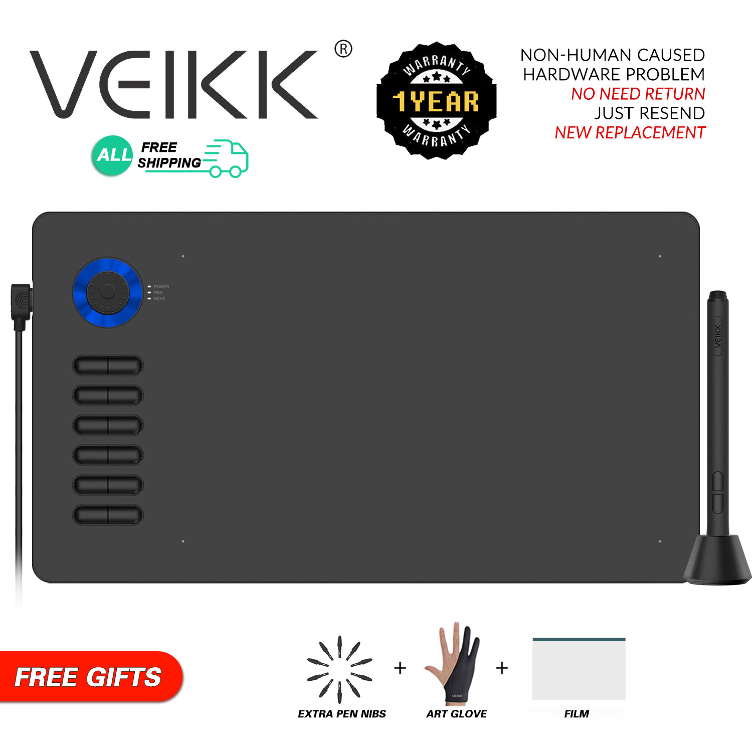 (VEIKK Official store) Máy tính bảng vẽ đồ họa VEIKK A15PRO 8192 cảm ứng 10x6 inch Khu vực làm việc rộng rãi với bút cảm ứng không dùng pin 12 hotkeys với con lăn 4 màu để lựa chọn
