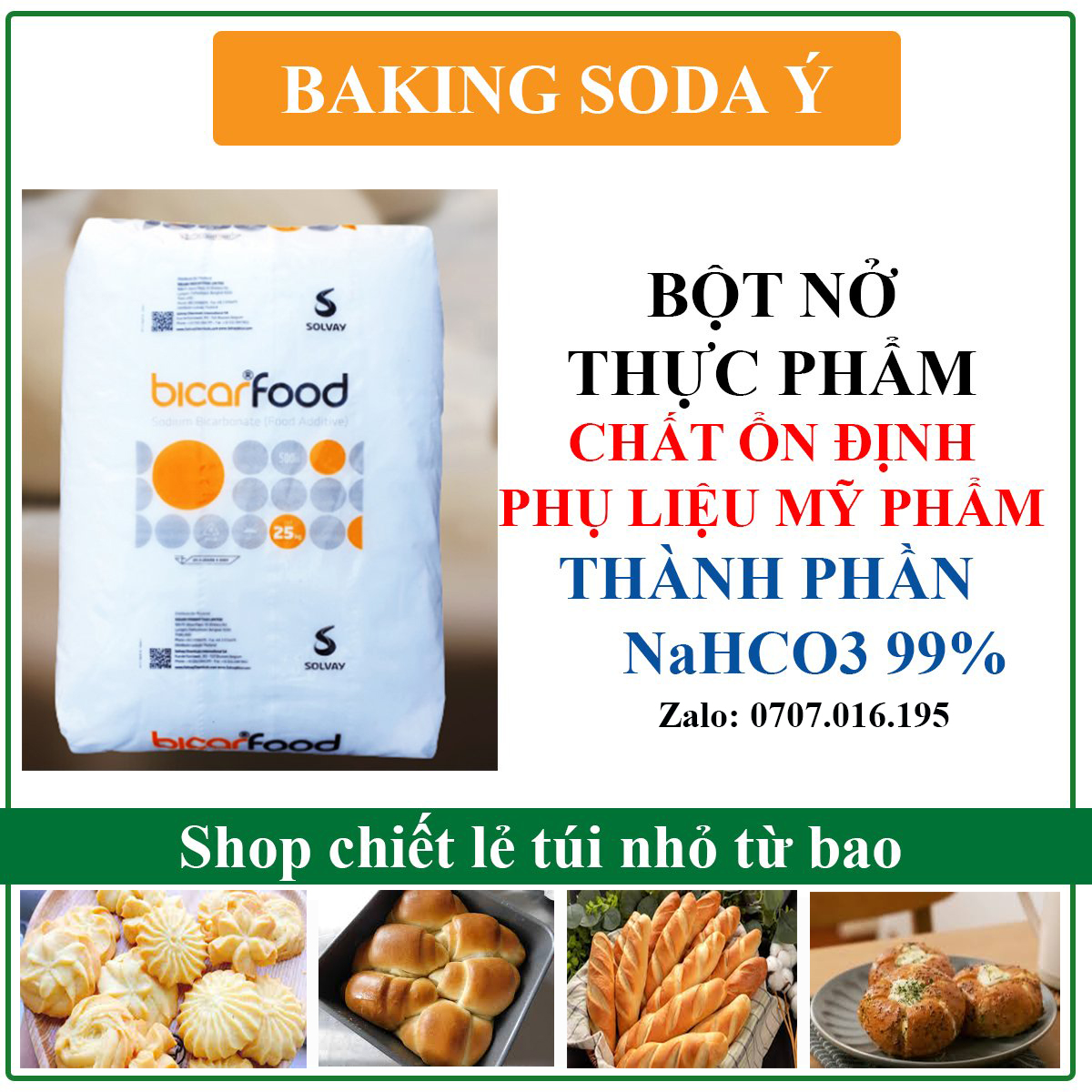 1 Kg Bột baking soda , bột nở dùng làm bánh, nhập khẩu Ý