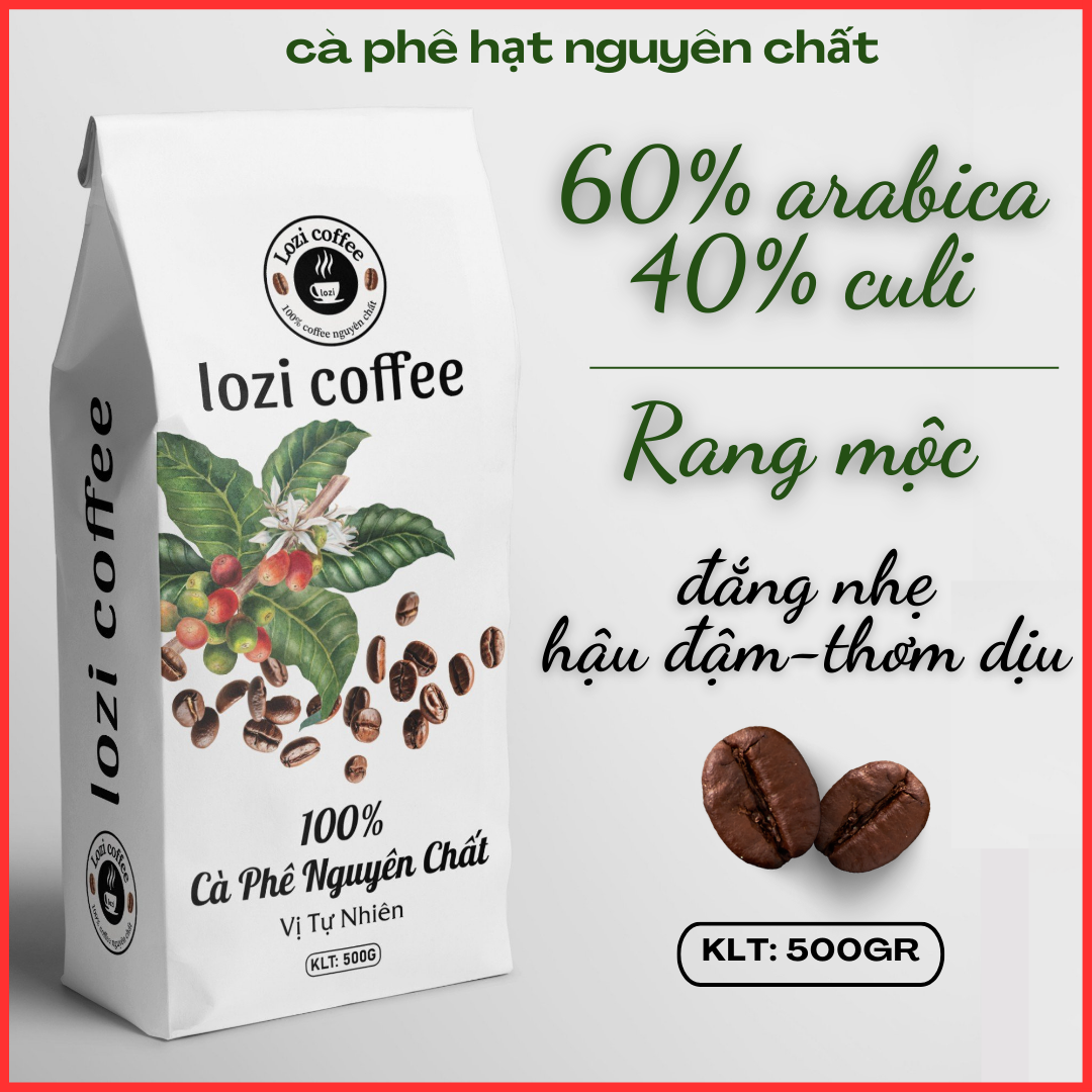 Cà phê hạt nguyên chất rang mộc arabica &culi rang xay sạch 100% 500g/1 bịch