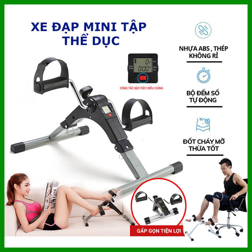 Xe đạp thể thao mini tập thể dục tại nhà có đồng hồ đếm điện tử, Xe đạp tập thể dục tại nhà gấp gọn tùy chỉnh độ nặng, máy đạp xe tập luyện chân tay hồi phục sau chấn thương