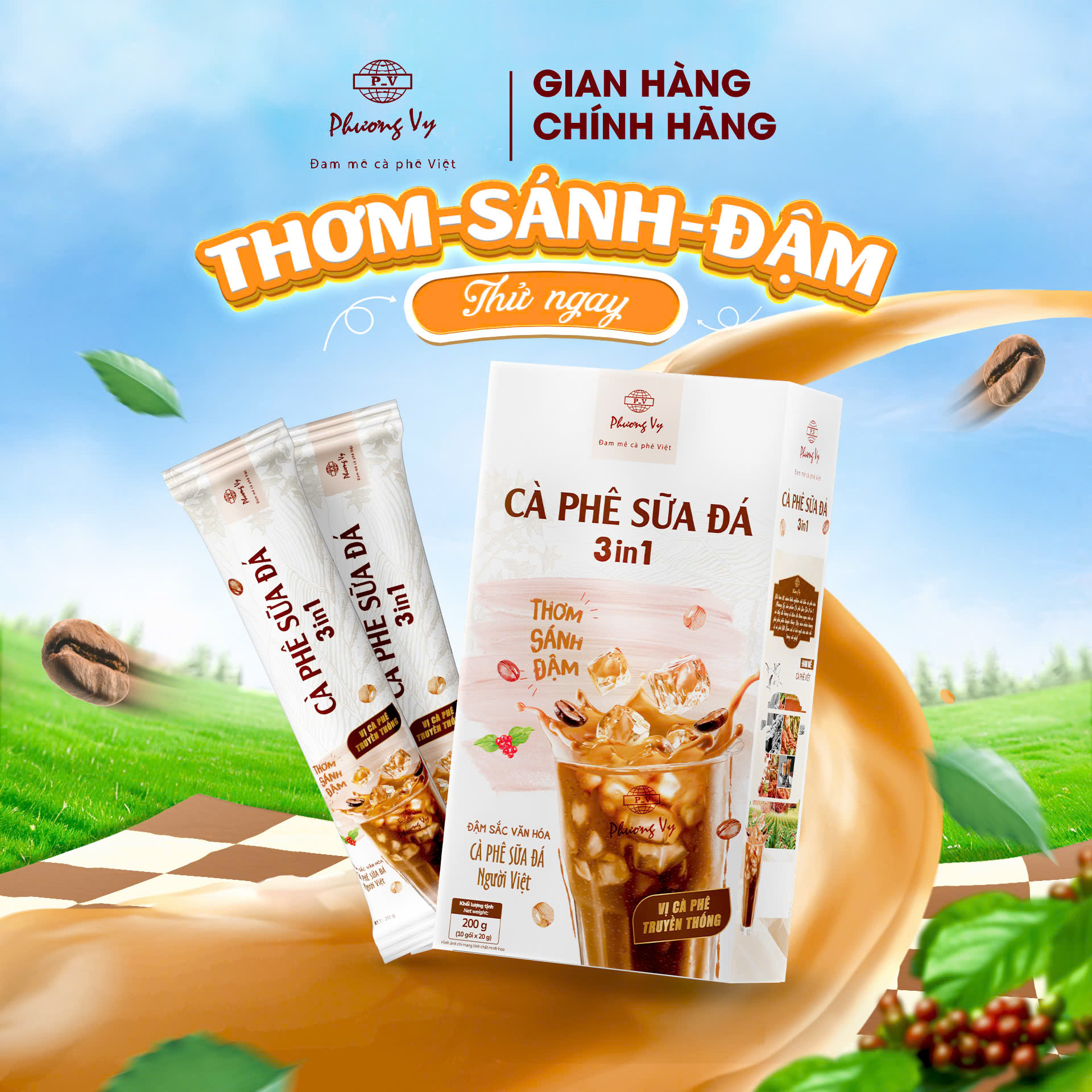 Cà phê hòa tan sữa đá 3in1 thơm ngon như pha phin truyền thống, vị béo ngọt từ sữa, đến từ Phương Vy Coffee