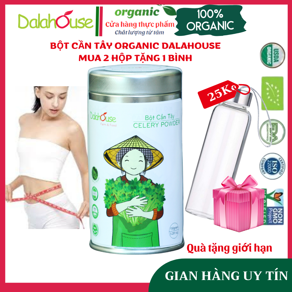 Bột cần tây dalahouse sấy lạnh nguyên chất 100% organic, đồ uống giảm cân an toàn, date mới nhất, hộp 150gr