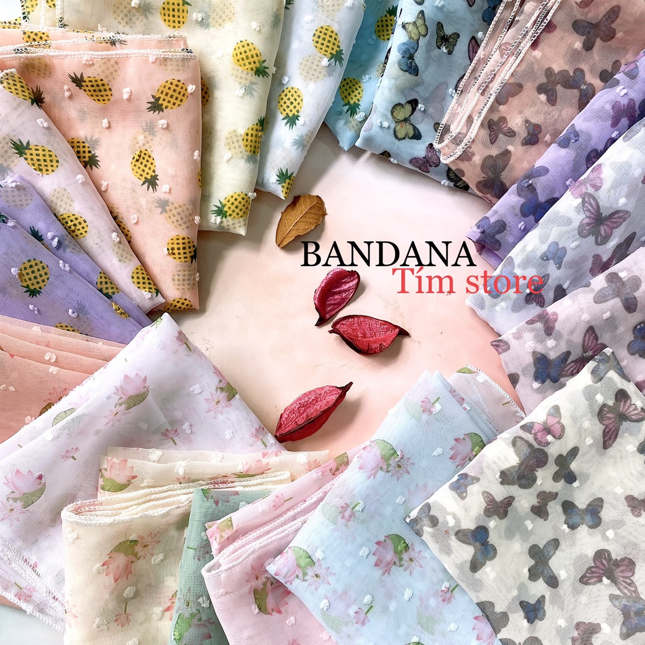 KHĂN BANDANA TURBAN VON LỤA HOA SEN, THƠM,BƯỚM, ĐEO CỔ, ĐEO TAY, CỘT TÓC XINH