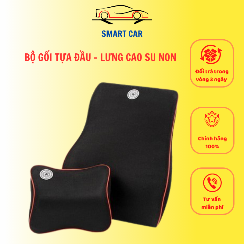Bộ gối tựa đầu, gối tựa lưng cao su non cao cấp dùng trên ô tô, gối tựa đầu lưng cao su non - smart car