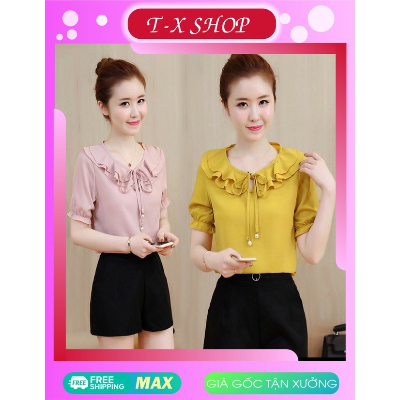 Áo kiểu sơ mi nữ cổ bèo hàn quốc tay lỡ bo công sở