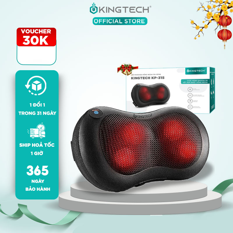 Gối Massage Cao Cấp KINGTECH KP-315, Máy Matxa 4 Bi Kết Hợp Nhiệt Hồng Ngoại, Chuyên Sâu Cổ Vai Gáy, Lưng, Chân, Tay - Bảo Hành 12 Tháng