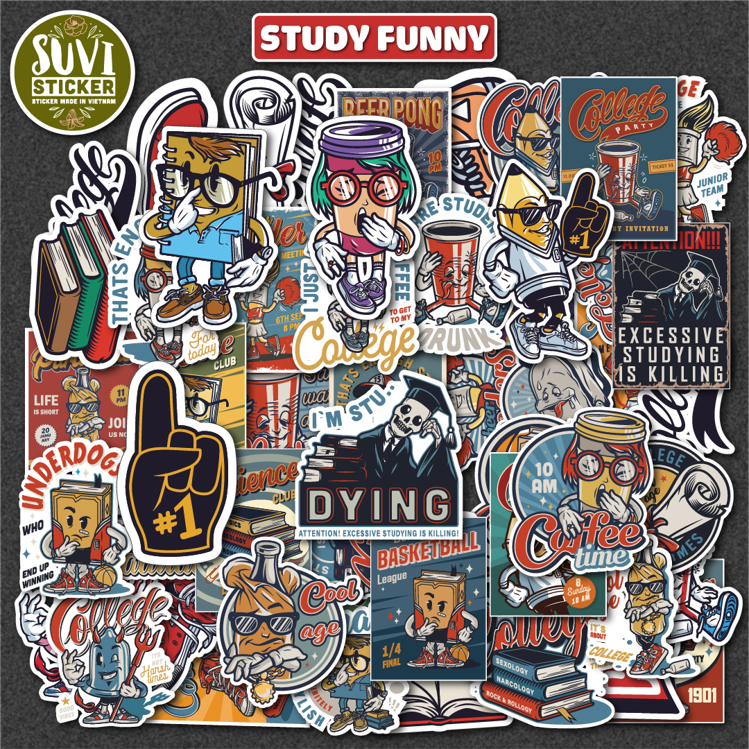 Sticker Đồ Dùng Học Tập chống nước dán laptop, điện thoại, đàn guitar, mũ bảo hiểm