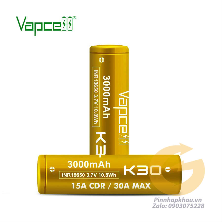 Pin sạc lithium li-ion 18650 vapcell k30 3000mah 30a
