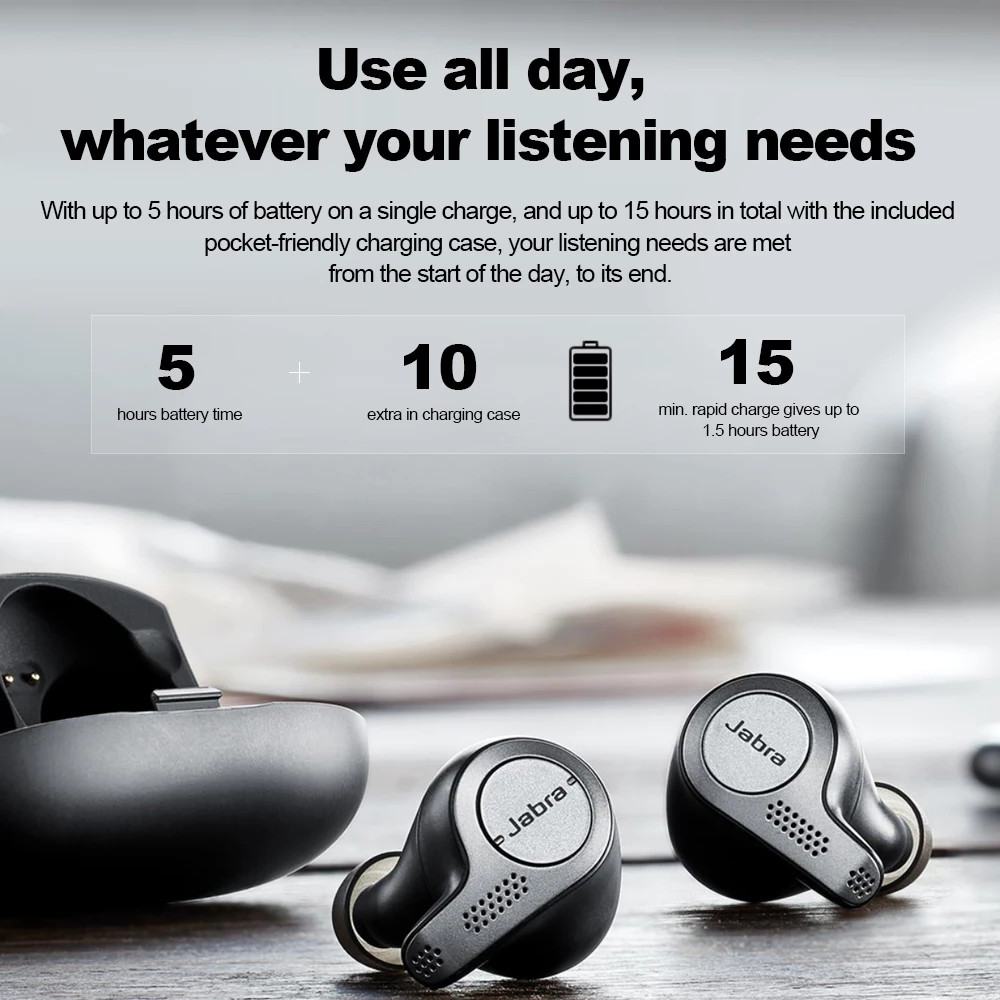Tai nghe bluetooth Jabra Elite 75T Active - Siêu Bass, chống ồn, chống bụi, chống nước, đàm thoại thời gian sử dụng lên đến 20H, phù hợp với tất cả điện thoại smartphone iphone - Samsung - Xiaomi - Oppo - Huewei - Izzylife