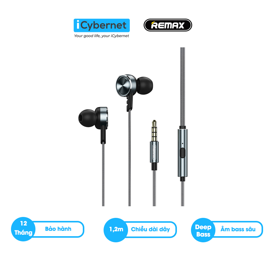 Tai nghe nhét tai có dây RM-620 jack 3.5mm âm thanh nổi siêu trầm ấn tượng, in-ears ôm tai, chống mồ hồi - Hàng chính hãng