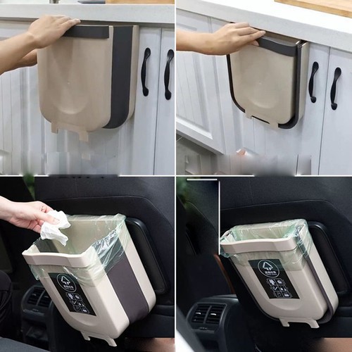 Thùng rác gấp gọn thông minh kẹp tủ nhà bếp tiện dụng - màu cà phê, có giá treo khắp nơi trong nhà - Fancy Home