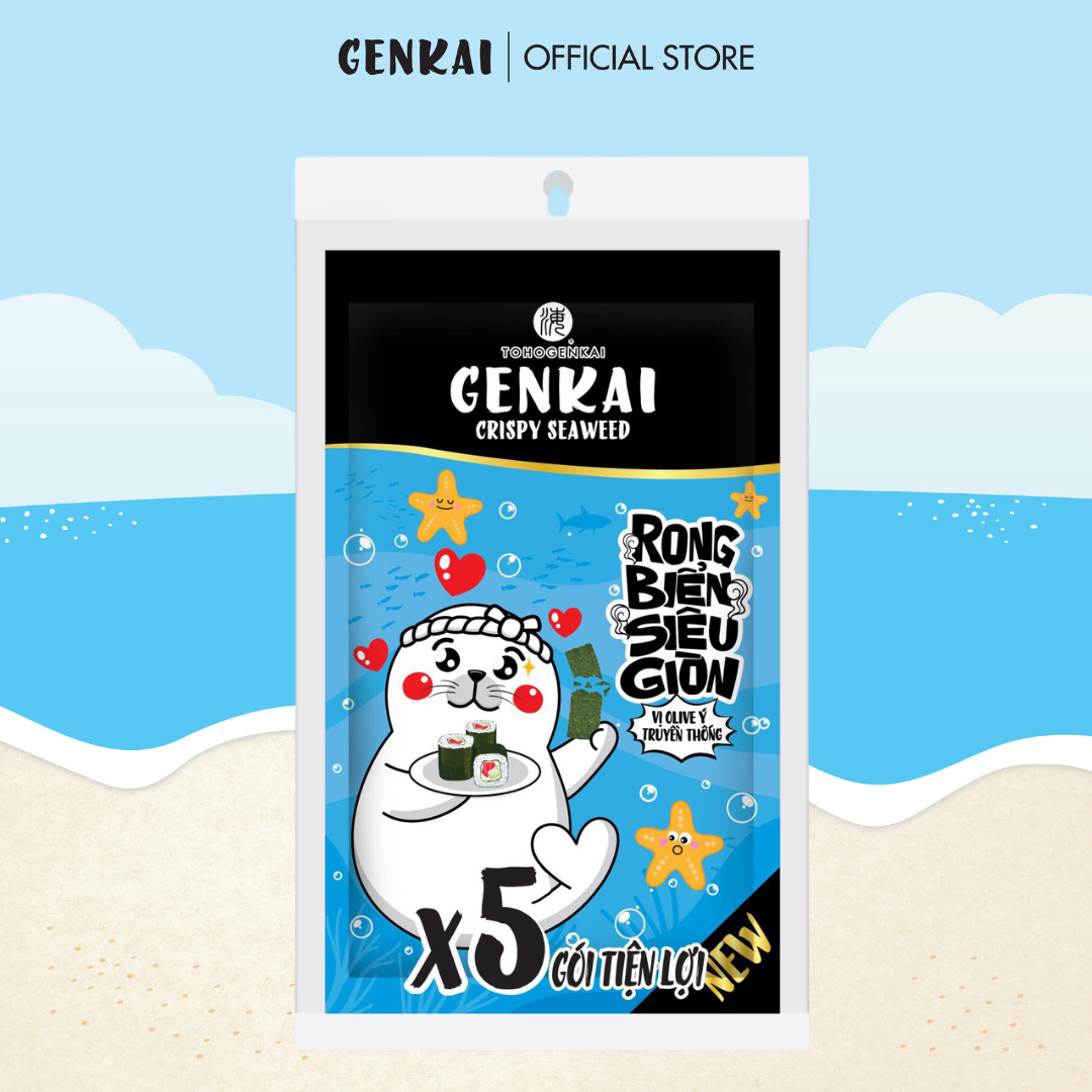 Snack Tảo Biển Siêu Giòn GENKAI Vị Olive Ý Truyền Thống 17.5g
(3.5g x 5 gói)