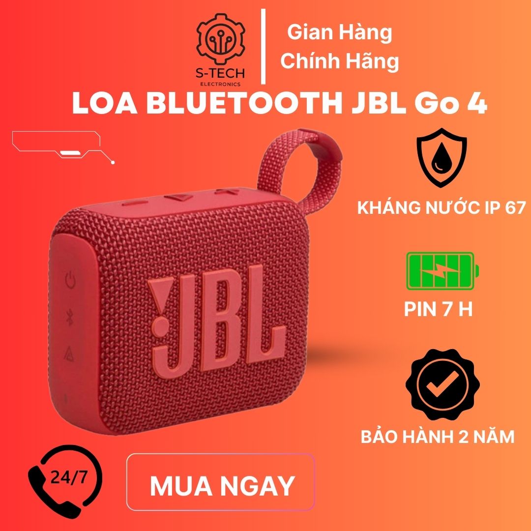 Loa Bluetooth JBL Go 4 - Thiết Kế Nhỏ Gọn, Âm Thanh Sống Động, Kháng Nước IP67, Pin 7H, Bảo Hành 2 Năm
