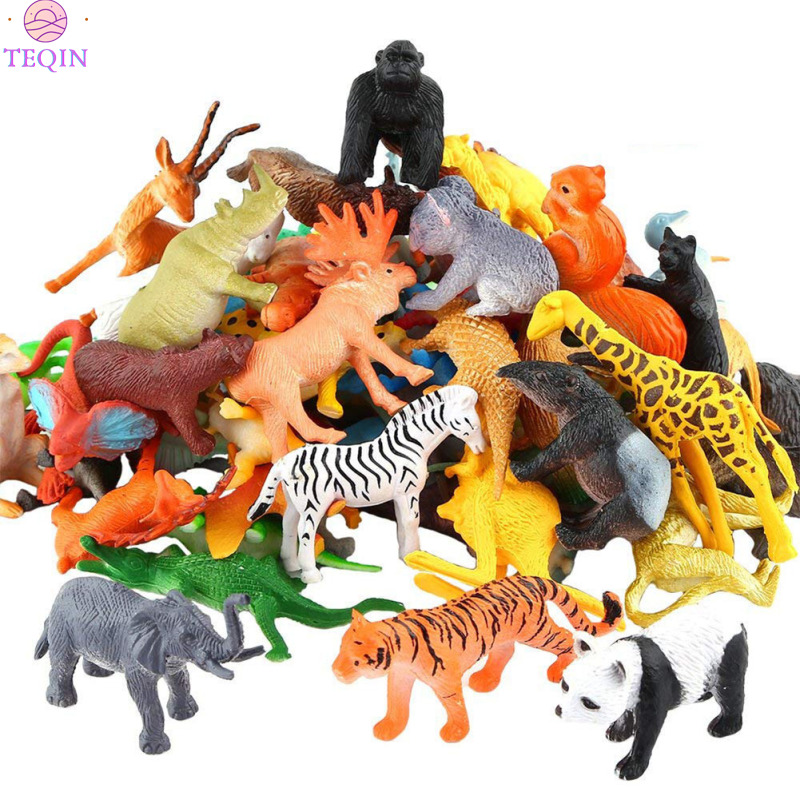 TEQIN Fast Delivery 53pcs set Mini Jungle Animal Toy Set Dinosaur Wildlife
