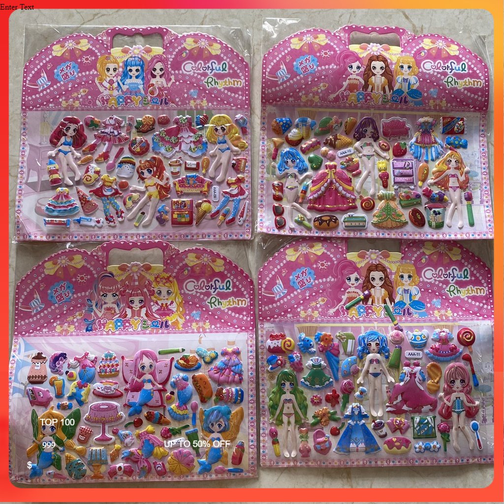 Hình dán sticker 3d công chúa thay đồ kèm tô màu _đồ chơi gỗ 68