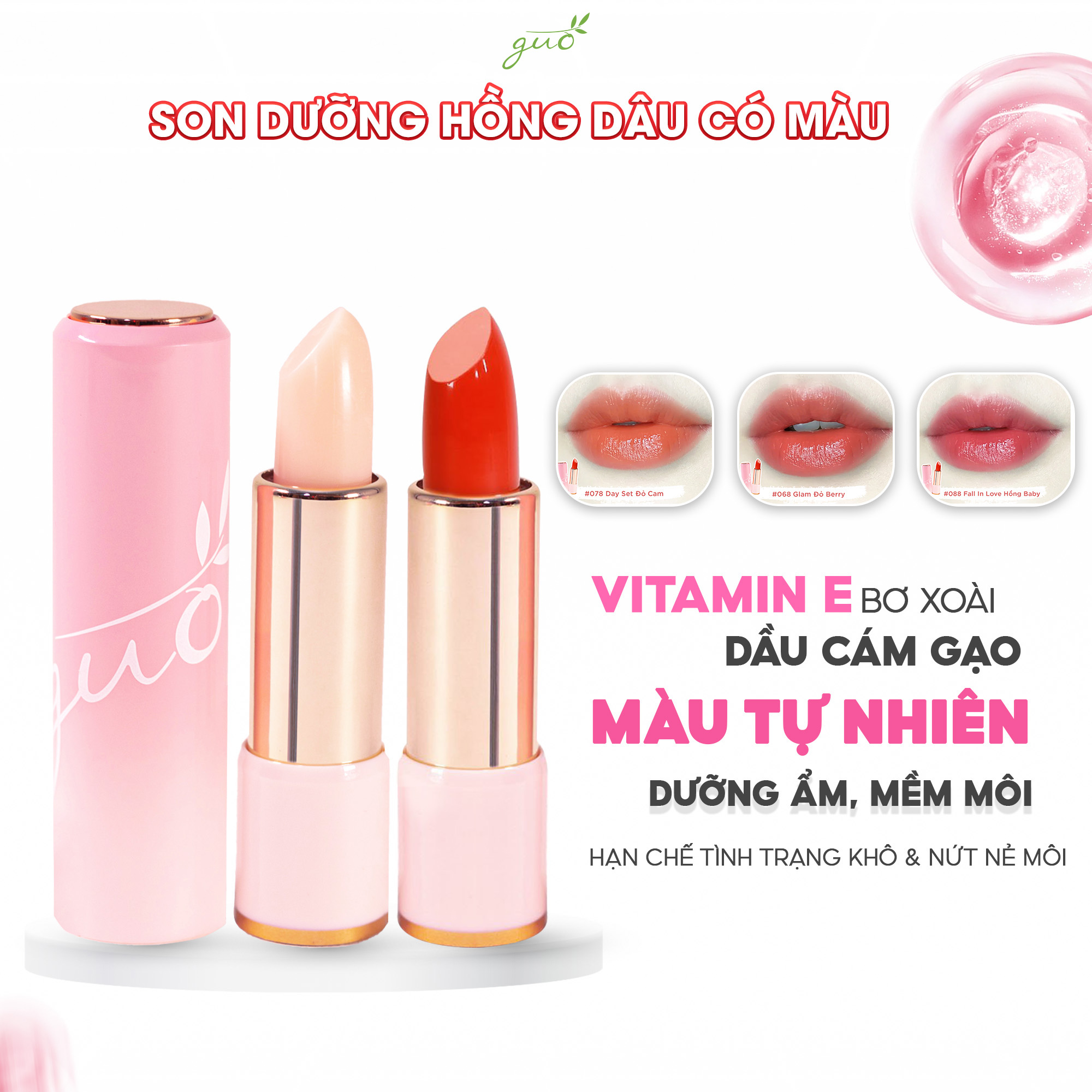 Son dưỡng có màu dưỡng hồng môi mềm mịn guo 5gr -