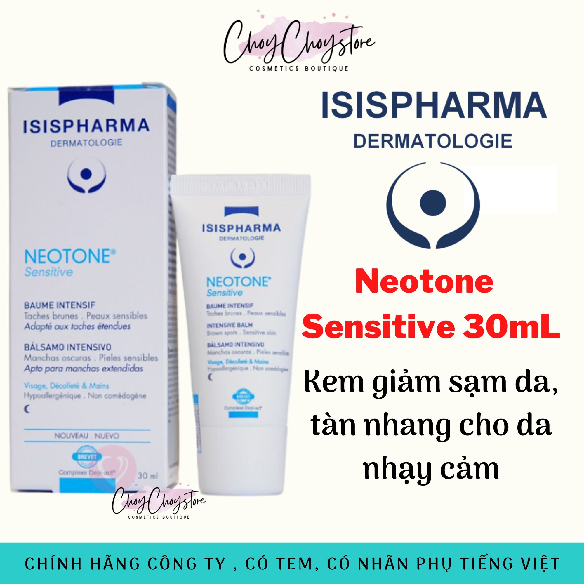 [TEM CTY] Kem dưỡng sáng da, giảm nam  ISIS Pharma Neotone Sensitive 30ml - giảm sạm da tàn nhang cho da nhạy cảm