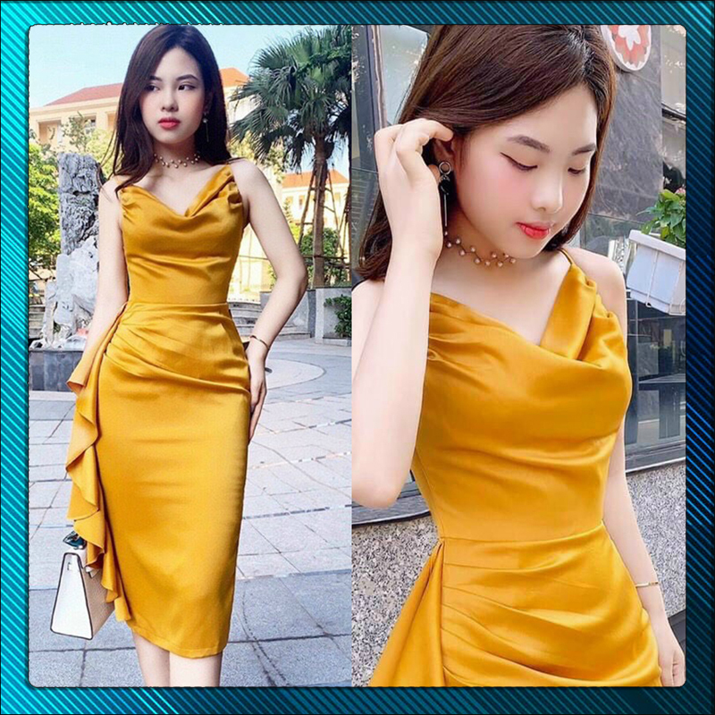 [HCM]Đầm Xếp Ly Cổ Đổ ôm body - thời trang Hoa Anh Đào chất liệu Umi one size từ 40 - 52kg