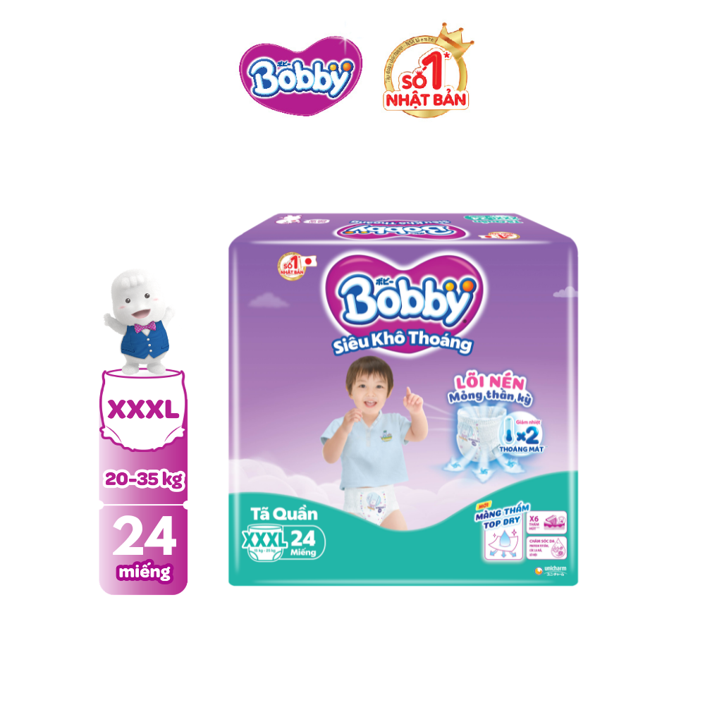 [CHỈ 18-24.04 QT Đơn 899K/1199K] Tã/bỉm quần Bobby 3mm Jumbo Gạo non Giảm nhiệt XXXL24
