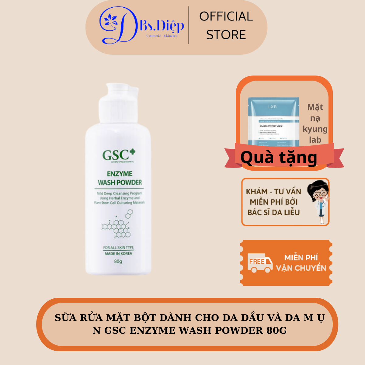 Sữa rửa mặt bột dành cho da dầu và da m ụ n gsc enzyme wash powder 80g