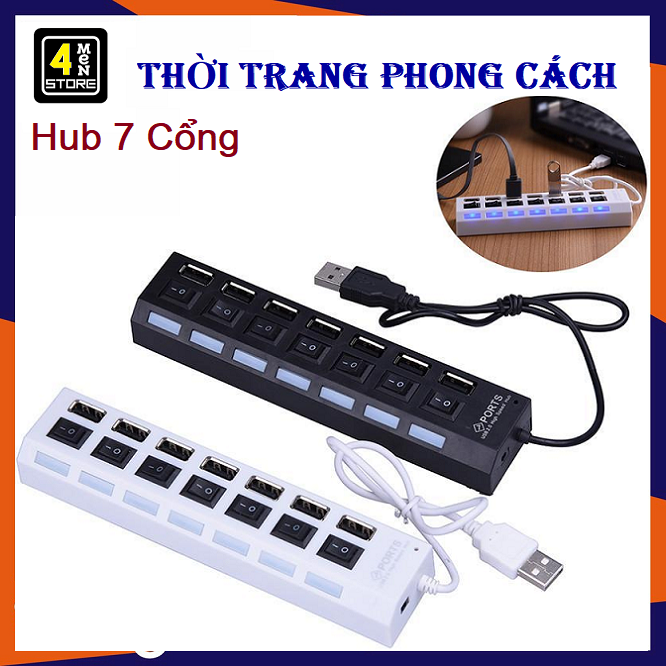 Hub usb 7 cổng port có công tắc cao cấp ,có đèn led - bộ chia hub 7 cổng usb đa năng có công tắc
