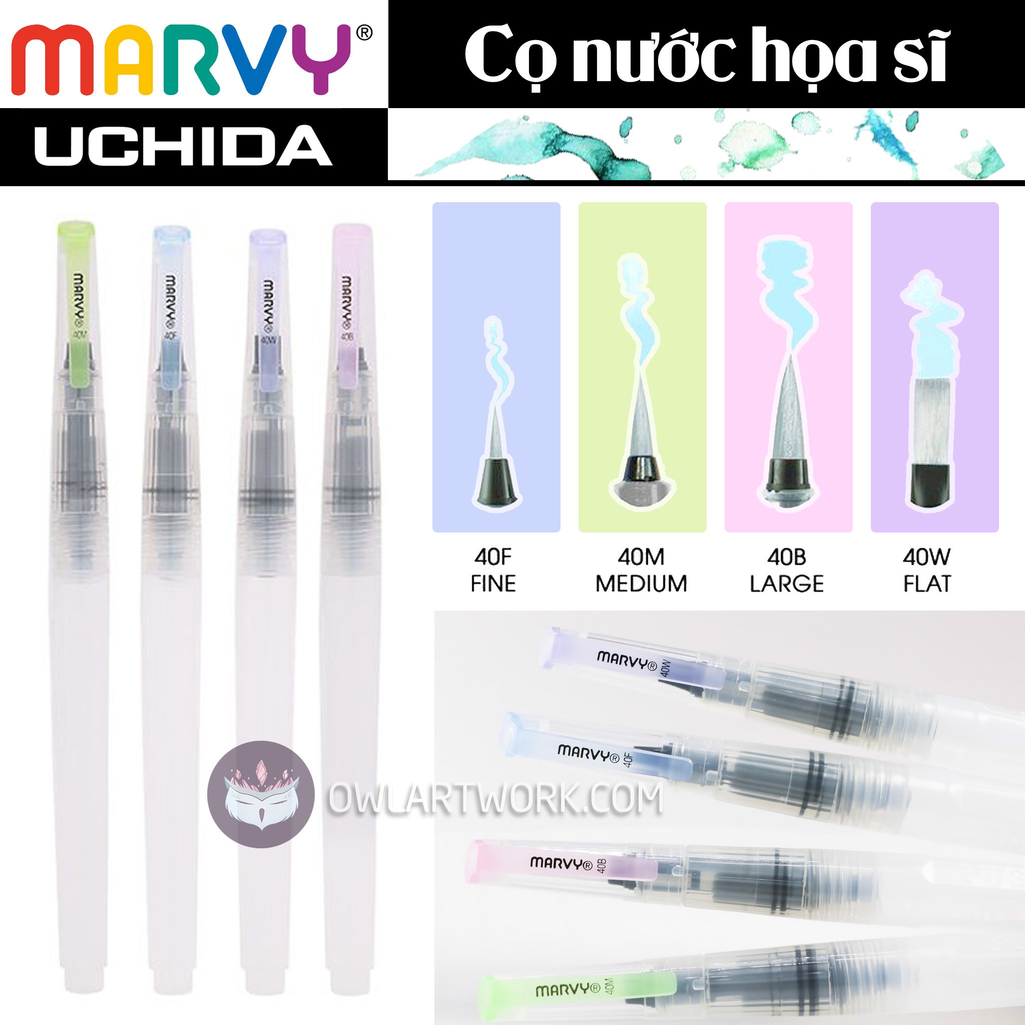 [HCM]Cọ Nước WaterBrush Vẽ Màu MARVY UCHIDA Đầu Tròn