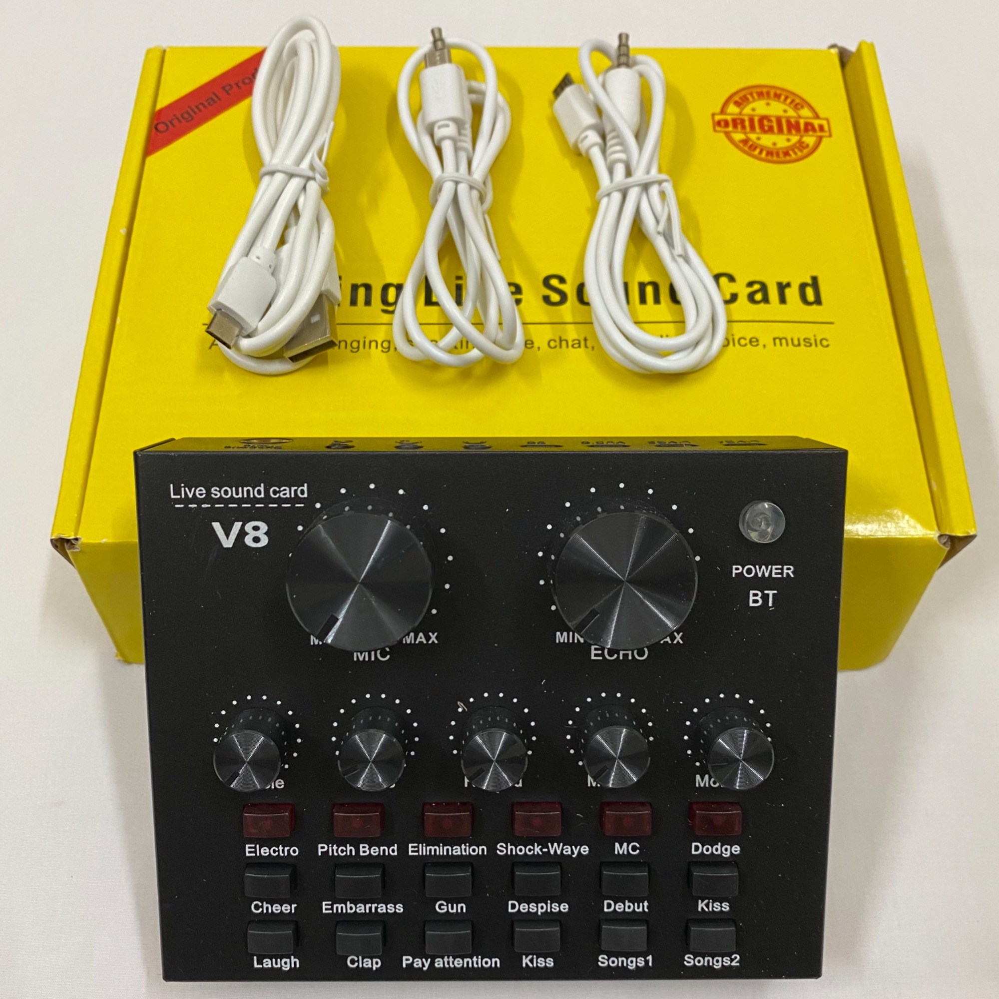 thiết bị card thu âm livestream hát karaoke V8 BLUETOOTH có autoune và pin trong card