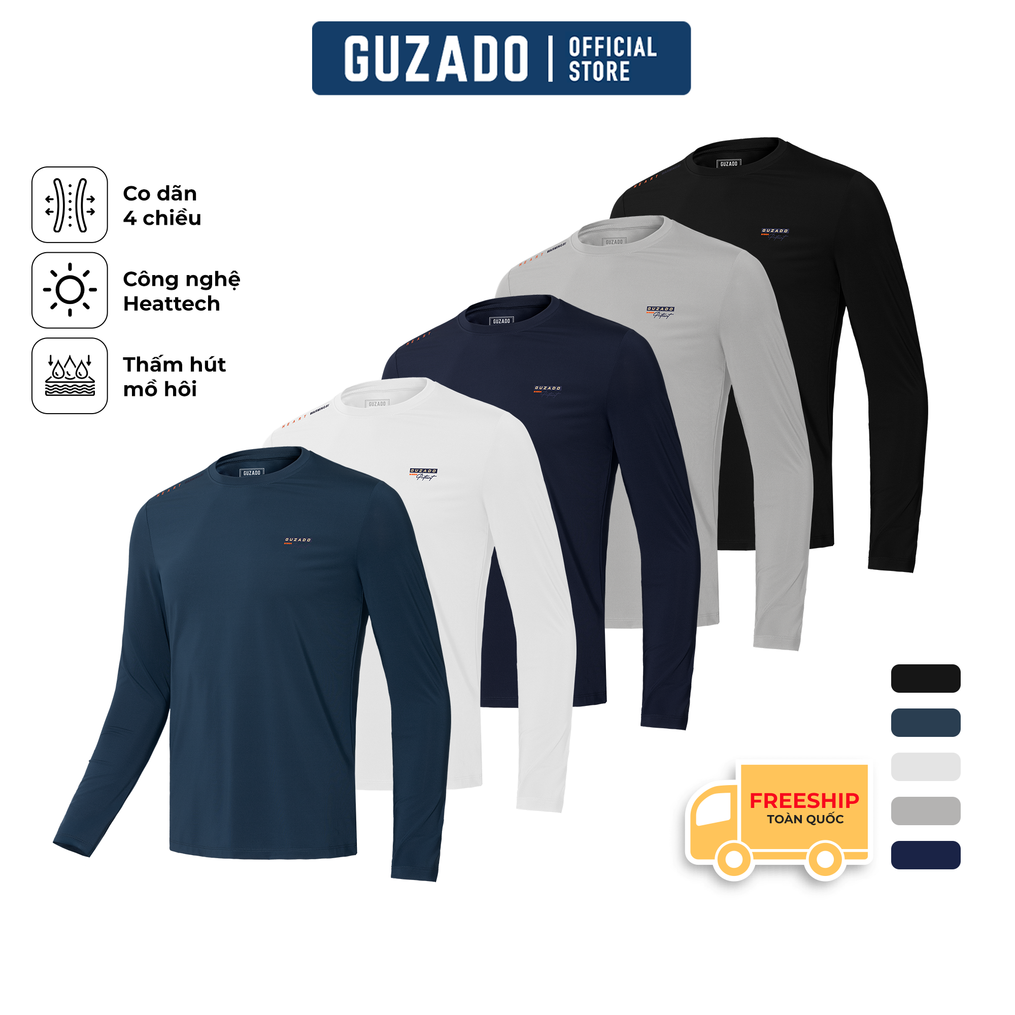  Combo 2 Áo Thun Dài Tay GUZADO Công Nghệ Heattech Giữ Nhiệt Hiệu Quả Con Giãn Cực Tốt Màu Sắc Trẻ Trung Năng Động CB2GDT02 