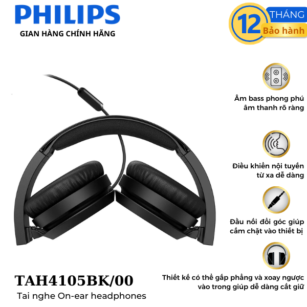 Tai nghe Philips TAH4105BK/00, Chính hãng phân phối, Màu đen/Màu trắng/Màu xanh/ Màu đỏ