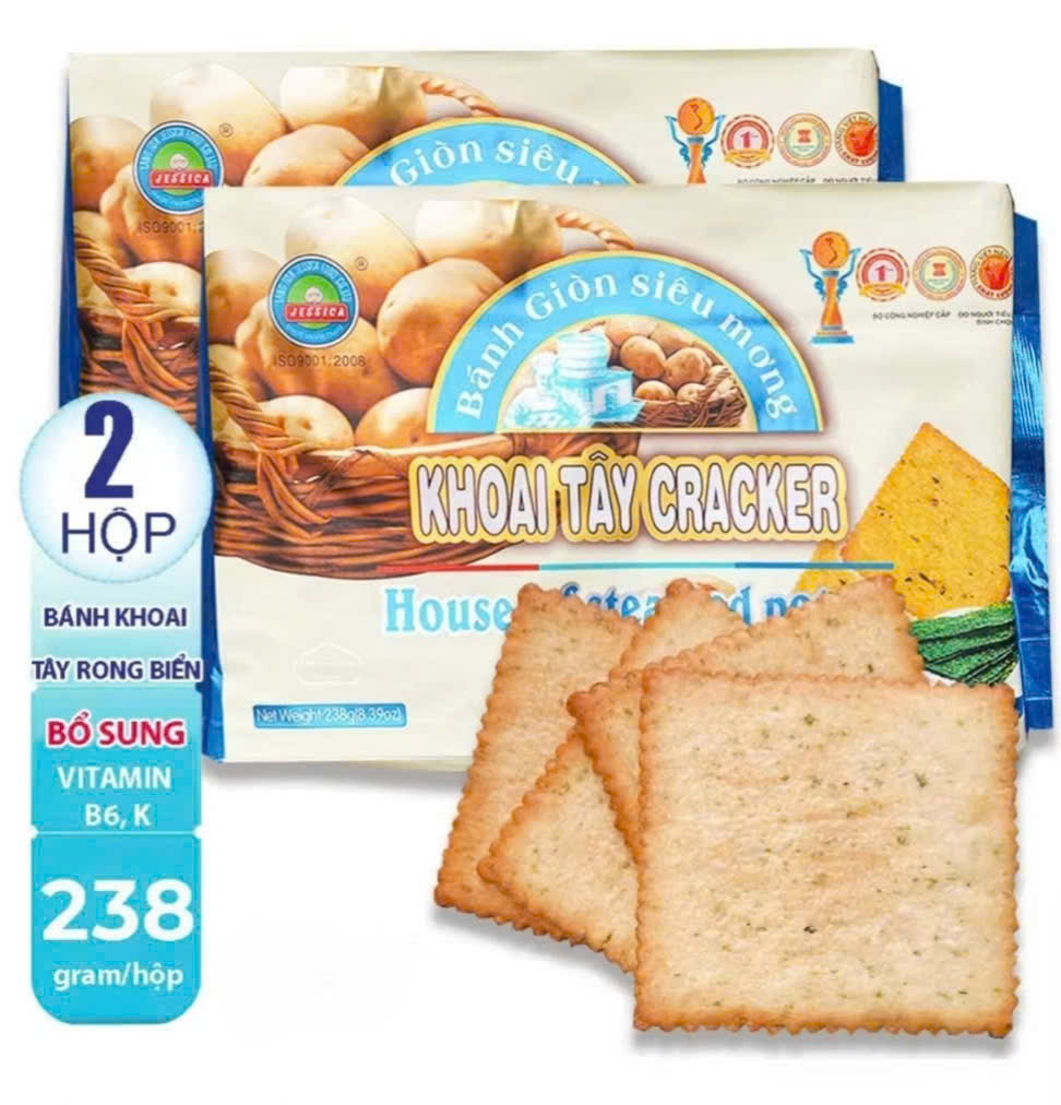 COMBO 2 GÓI Bánh khoai tây cracker 238gr, Bánh khoai tây Cracker Giòn siêu mỏng