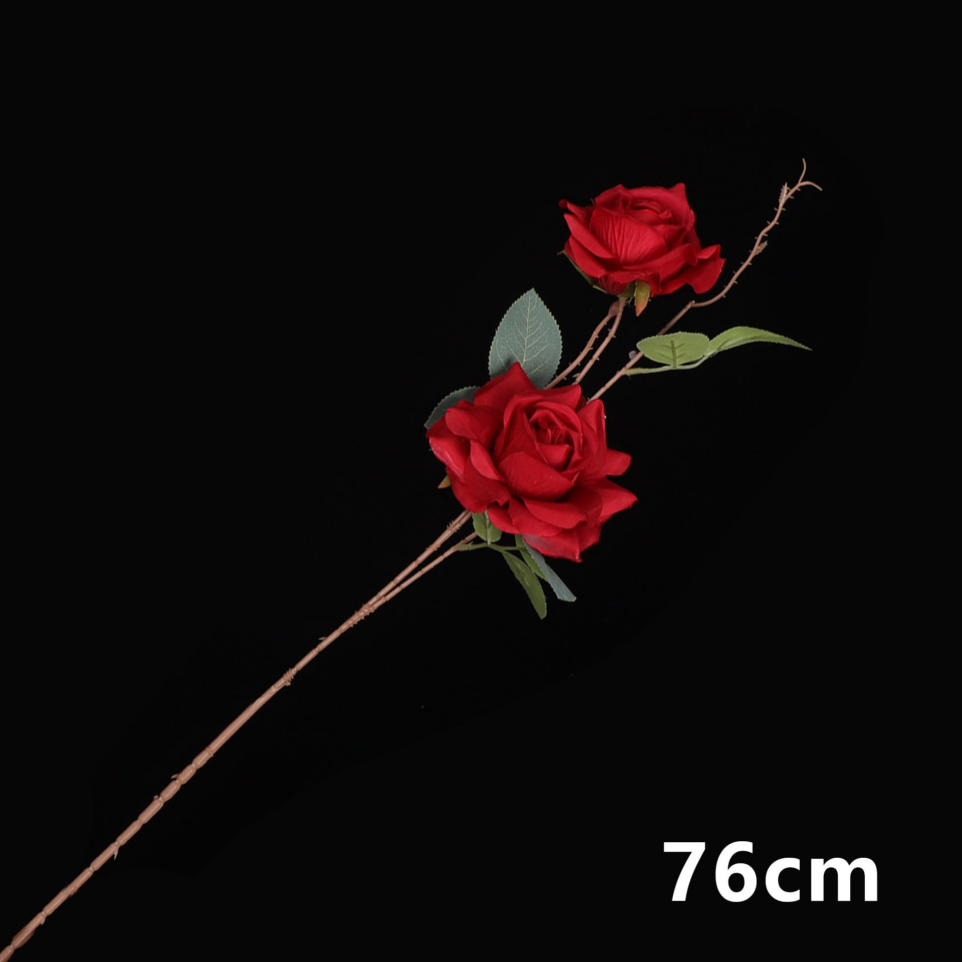 Cành hoa hồng cao cấp cổ điển 2 bông VI077, cao 76cm, lụa, đường kính bông 10cm, hoa giả trang trí