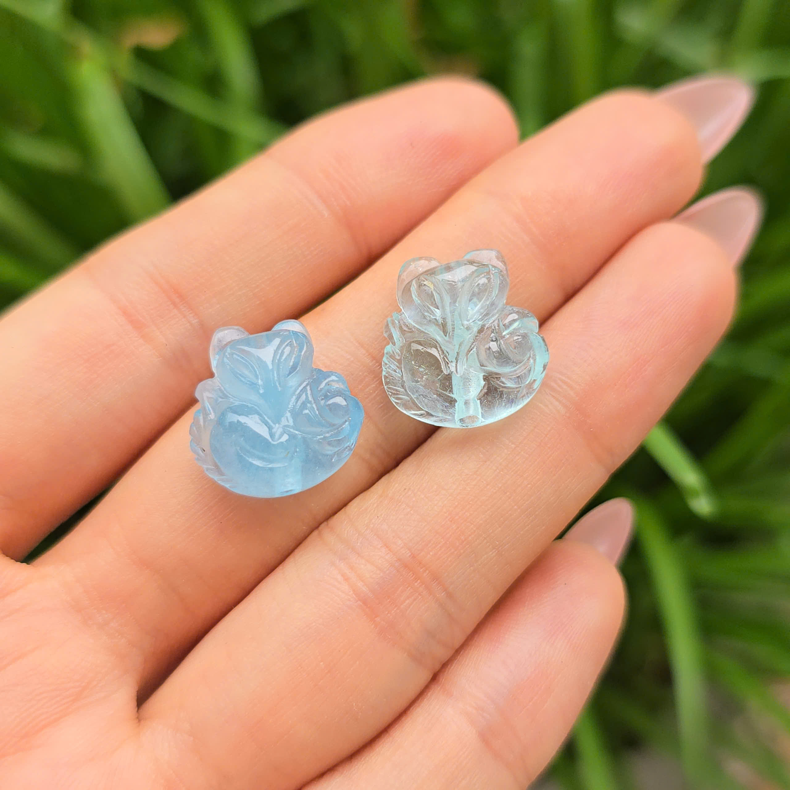 Q2451 Charm hồ ly baby dáng phượng Aquamarine sẵn lỗ 2li, 2 màu: xanh đậm & xanh nhạt, hợp Thủy & Mộc - Phong Thuỷ TUDO