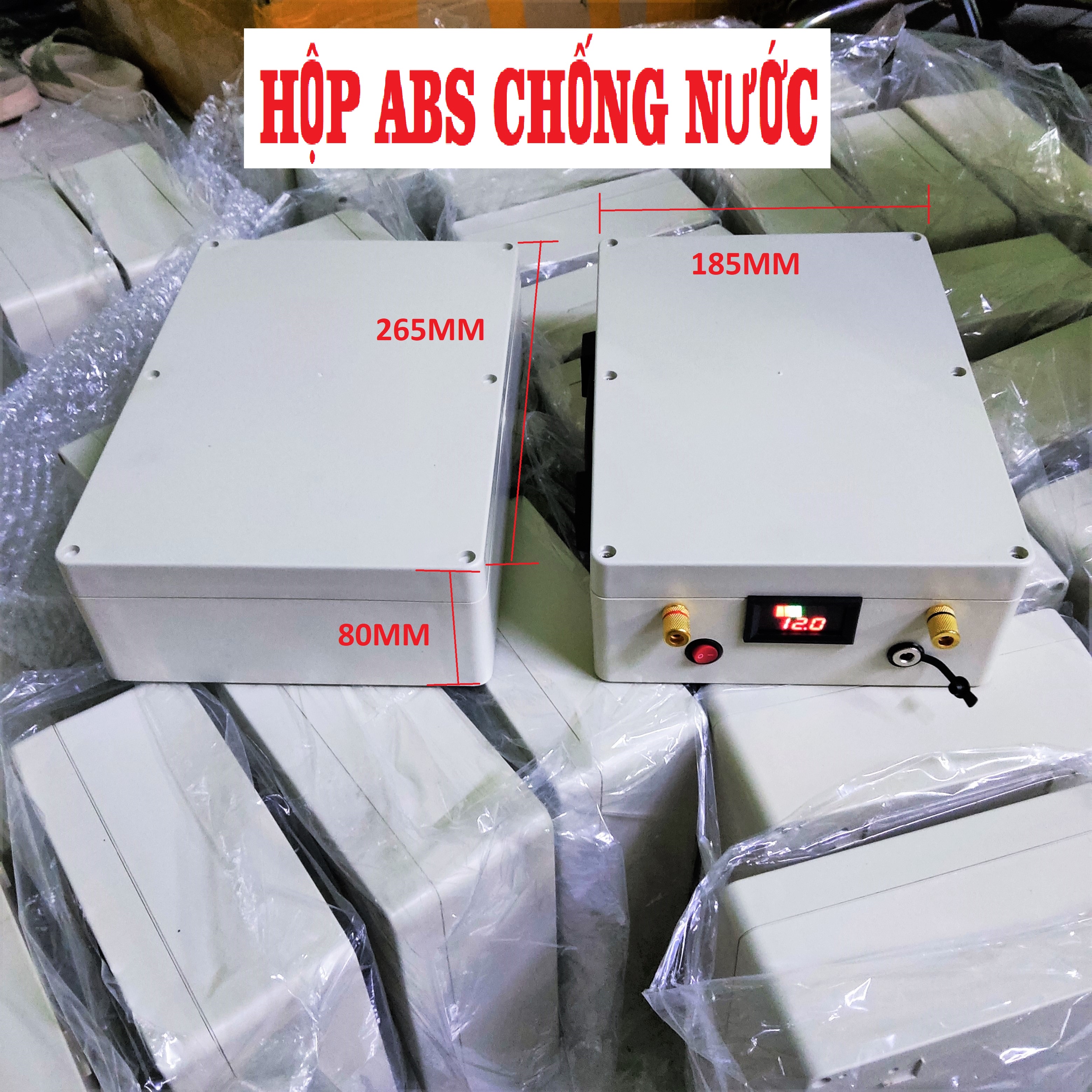 Hộp nhựa ABS Chống nước (Loại dày, cứng) Làm vỏ bình pin hoặc hộp máy điện tử siêu bền đẹp. Kích thước 265x185x80 MM