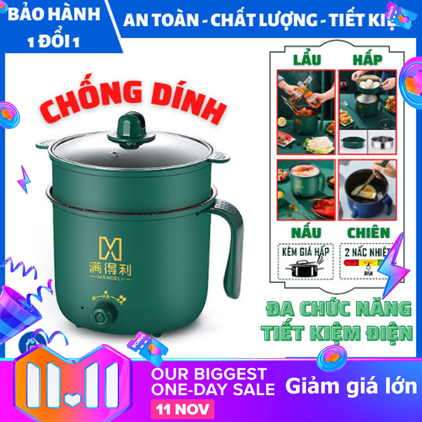 Ca nấu mì, nấu cơm đa năng có tay cầm 1,8l - giá hấp inox, ca mỳ đa năng cooking pot